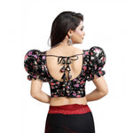 Load image into Gallery viewer, Women's Organza Printed V Neck Puff Sleeve Readymade Blouse (Black 38 , Alterable up to 42)-PID65862
