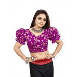 Load image into Gallery viewer, Women's Organza Printed V Neck Puff Sleeve Readymade Blouse (Light_Purple 38 , Alterable up to 42)-PID65865
