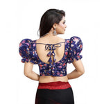 Load image into Gallery viewer, Women's Organza Printed V Neck Puff Sleeve Readymade Blouse (Navy 38 , Alterable up to 42)-PID65868
