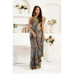 Load image into Gallery viewer, Women's Faux Linen Printed Ready to wear Saree With Unstitched Blouse 5.5Mtr (Multicolor)
