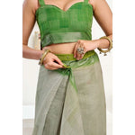 Load image into Gallery viewer, Women's Faux Linen Printed Ready to wear Saree With Unstitched Blouse 5.5Mtr (Light_Green)
