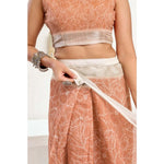 Load image into Gallery viewer, Women's Faux Linen Floral Print Ready to wear Saree With Unstitched Blouse 5.5Mtr (Peach)
