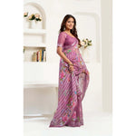 Load image into Gallery viewer, Women's Faux Linen Floral Print Ready to wear Saree With Unstitched Blouse 5.5Mtr (Pink)
