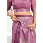 Load image into Gallery viewer, Women's Faux Linen Floral Print Ready to wear Saree With Unstitched Blouse 5.5Mtr (Pink)

