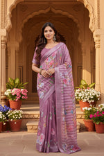 Load image into Gallery viewer, Women's Faux Linen Floral Print Ready to wear Saree With Unstitched Blouse 5.5Mtr (Pink)
