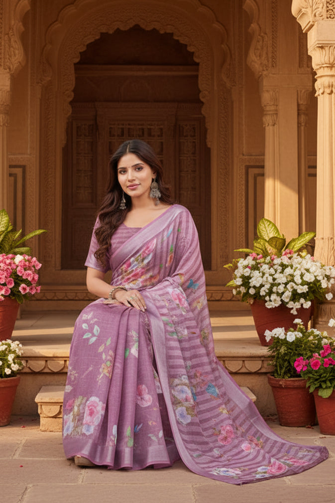 Pid 65878 women s faux linen floral print ready to wear saree with unstitched blouse 5 5 mtr light 1000x1000_dea979f5 35e3 4a0b 8543 29602c7bdaf6