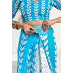 Load image into Gallery viewer, Women's Faux Linen Leaf Print Ready to wear Saree With Unstitched Blouse 5.5Mtr (SkyBlue &amp; White)
