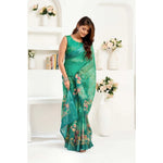 Load image into Gallery viewer, Women's Faux Linen Floral Ready to wear Saree With Unstitched Blouse 5.5Mtr (Green)
