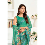 Load image into Gallery viewer, Women's Faux Linen Floral Ready to wear Saree With Unstitched Blouse 5.5Mtr (Green)
