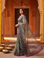 Load image into Gallery viewer, Women's Faux Linen Printed Ready to wear Saree With Unstitched Blouse 5.5Mtr (Multicolor)
