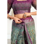 Load image into Gallery viewer, Women's Faux Linen Printed Ready to wear Saree With Unstitched Blouse 5.5Mtr (Multicolor)
