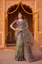 Load image into Gallery viewer, Women's Faux Linen Printed Ready to wear Saree With Unstitched Blouse 5.5Mtr (Multicolor)
