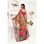 Load image into Gallery viewer, Women's Faux Linen Floral Print Ready to wear Saree With Unstitched Blouse 5.5Mtr (Pink)
