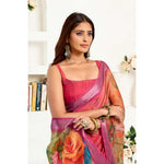 Load image into Gallery viewer, Women's Faux Linen Floral Print Ready to wear Saree With Unstitched Blouse 5.5Mtr (Pink)
