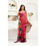 Load image into Gallery viewer, Women's Faux Linen Floral Print Ready to wear Saree With Unstitched Blouse 5.5Mtr (Pink)
