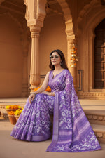 Load image into Gallery viewer, Women's Faux Linen Floral Print Ready to wear Saree With Unstitched Blouse 5.5Mtr (Purple)
