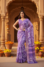 Load image into Gallery viewer, Women's Faux Linen Floral Print Ready to wear Saree With Unstitched Blouse 5.5Mtr (Purple)
