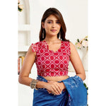 Load image into Gallery viewer, Women's Faux Linen Floral Print Ready to wear Saree With Unstitched Blouse 5.5Mtr (Blue)
