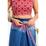 Load image into Gallery viewer, Women's Faux Linen Floral Print Ready to wear Saree With Unstitched Blouse 5.5Mtr (Blue)
