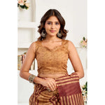 Load image into Gallery viewer, Women's Faux Linen Geometric Print Ready to wear Saree With Unstitched Blouse 5.5Mtr (Brown)
