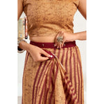 Load image into Gallery viewer, Women's Faux Linen Geometric Print Ready to wear Saree With Unstitched Blouse 5.5Mtr (Brown)
