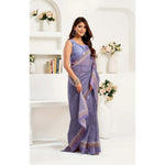 Load image into Gallery viewer, Women's Faux Linen Printed Ready to wear Saree With Unstitched Blouse 5.5Mtr (Light_Lavender)
