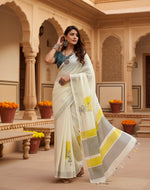Load image into Gallery viewer, Women's Faux Linen Floral Print Ready to wear Saree With Unstitched Blouse 5.5Mtr (Off_White)
