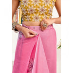 Load image into Gallery viewer, Women's Faux Linen Floral Print Ready to wear Saree With Unstitched Blouse 5.5Mtr (Pink)
