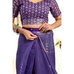 Load image into Gallery viewer, Women's Faux Linen Geometric Print Ready to wear Saree With Unstitched Blouse 5.5Mtr (Purple)

