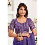 Load image into Gallery viewer, Women's Faux Linen Geometric Print Ready to wear Saree With Unstitched Blouse 5.5Mtr (Purple)
