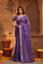 Load image into Gallery viewer, Women's Faux Linen Geometric Print Ready to wear Saree With Unstitched Blouse 5.5Mtr (Purple)
