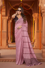 Load image into Gallery viewer, Women's Faux Linen Geometric Ready to wear Saree With Unstitched Blouse 5.5Mtr (LightPink)
