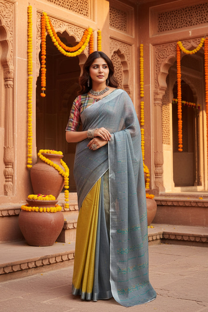 Pid 65895 women s faux linen geometric ready to wear saree with unstitched blouse 5 5 mtr grey 1 1000x1000_2c67701c 1d06 4742 a6df a4d12754fff8