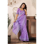 Load image into Gallery viewer, Women's Faux Linen Floral Ready to wear Saree With Unstitched Blouse 5.5Mtr (Lavender)
