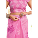 Load image into Gallery viewer, Women's Faux Linen Floral Ready to wear Saree With Unstitched Blouse 5.5Mtr (Light_Pink)
