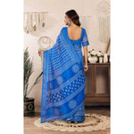 Load image into Gallery viewer, Women's Faux Linen Geometric Print Ready to wear Saree With Unstitched Blouse 5.5Mtr (Blue)
