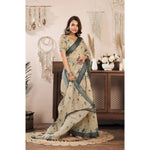 Load image into Gallery viewer, Women's Faux Linen Floral Print Ready to wear Saree With Unstitched Blouse 5.5Mtr (LightBeige)
