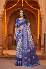 Load image into Gallery viewer, Women's Faux Linen Geometric Print Ready to wear Saree With Unstitched Blouse 5.5Mtr (Blue)
