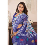 Load image into Gallery viewer, Women's Faux Linen Geometric Print Ready to wear Saree With Unstitched Blouse 5.5Mtr (Blue)
