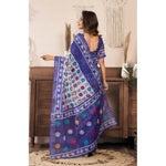 Load image into Gallery viewer, Women's Faux Linen Geometric Print Ready to wear Saree With Unstitched Blouse 5.5Mtr (Blue)
