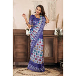 Load image into Gallery viewer, Women's Faux Linen Geometric Print Ready to wear Saree With Unstitched Blouse 5.5Mtr (Blue)
