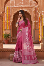 Load image into Gallery viewer, Women's Faux Linen Floral Print Ready to wear Saree With Unstitched Blouse 5.5Mtr (Pink)
