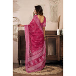 Load image into Gallery viewer, Women's Faux Linen Floral Print Ready to wear Saree With Unstitched Blouse 5.5Mtr (Pink)
