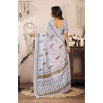 Load image into Gallery viewer, Women's Faux Linen Floral Print Ready to wear Saree With Unstitched Blouse 5.5Mtr (Off_White)
