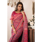Load image into Gallery viewer, Women's Faux Linen Geometric Print Ready to wear Saree With Unstitched Blouse 5.5Mtr (Red)
