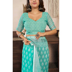 Load image into Gallery viewer, Women's Faux Linen Leaf Print Ready to wear Saree With Unstitched Blouse 5.5Mtr (SeaGreen)
