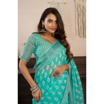 Load image into Gallery viewer, Women's Faux Linen Leaf Print Ready to wear Saree With Unstitched Blouse 5.5Mtr (SeaGreen)
