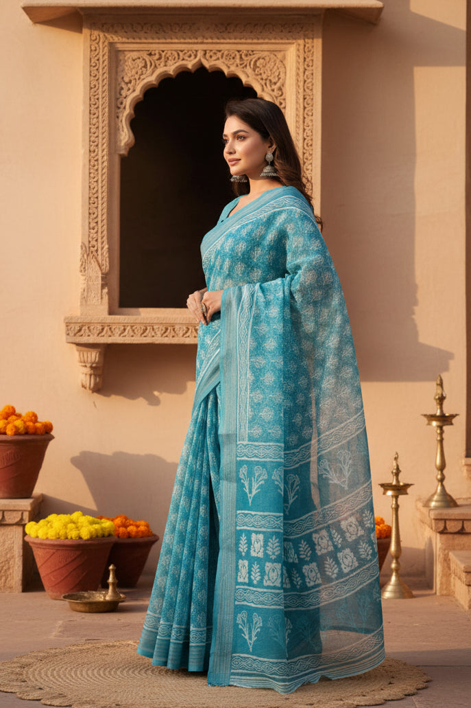 Pid 65906 women s faux linen floral print ready to wear saree with unstitched blouse 5 5 mtr aqua b 1000x1000_4bd0f96d b770 47b9 affc 8df49a7f8939