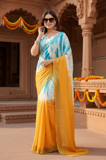 Load image into Gallery viewer, Women's Faux Linen Abstract Print Ready to wear Saree With Unstitched Blouse 5.5Mtr (Multicolor)

