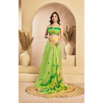 Load image into Gallery viewer, Women's Faux Linen Floral Print Ready to wear Saree With Unstitched Blouse 5.5Mtr (Green)
